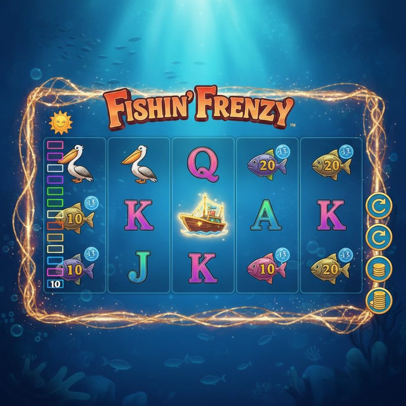 Fishin Frenzy slot main screen with underwater ocean background and 5x3 reel grid