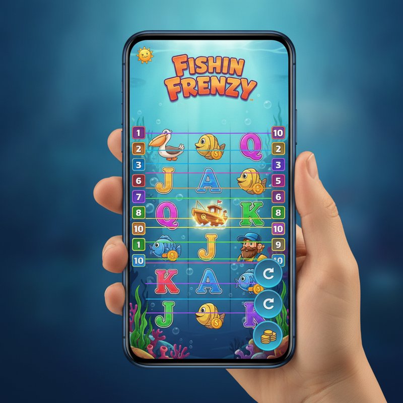 Fishin Frenzy slot by Real Time Gaming displayed on a mobile device screen